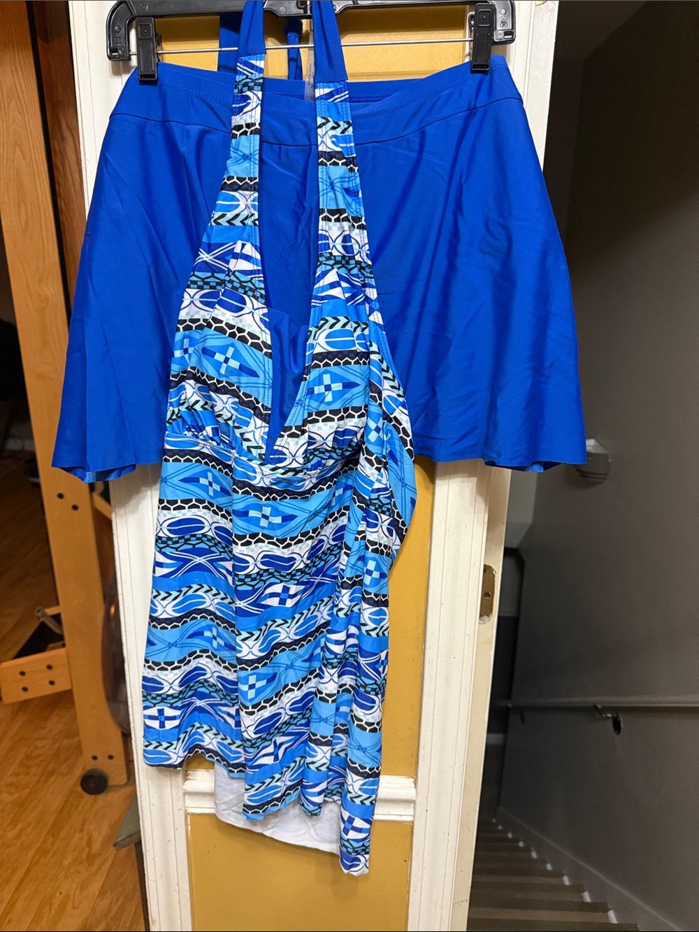 Blue Patterned Halter Swim top with Solid Skort 4x